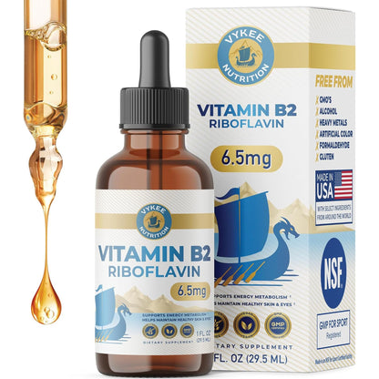 Vykee Nutrition Vitamin B2 Riboflavin Drops - Liquid B2 Supplement for Energy Metabolism, Cellular Function and Vision Support - Vegan, Non-GMO, Gluten-Free - Maple Wellness Supplements
