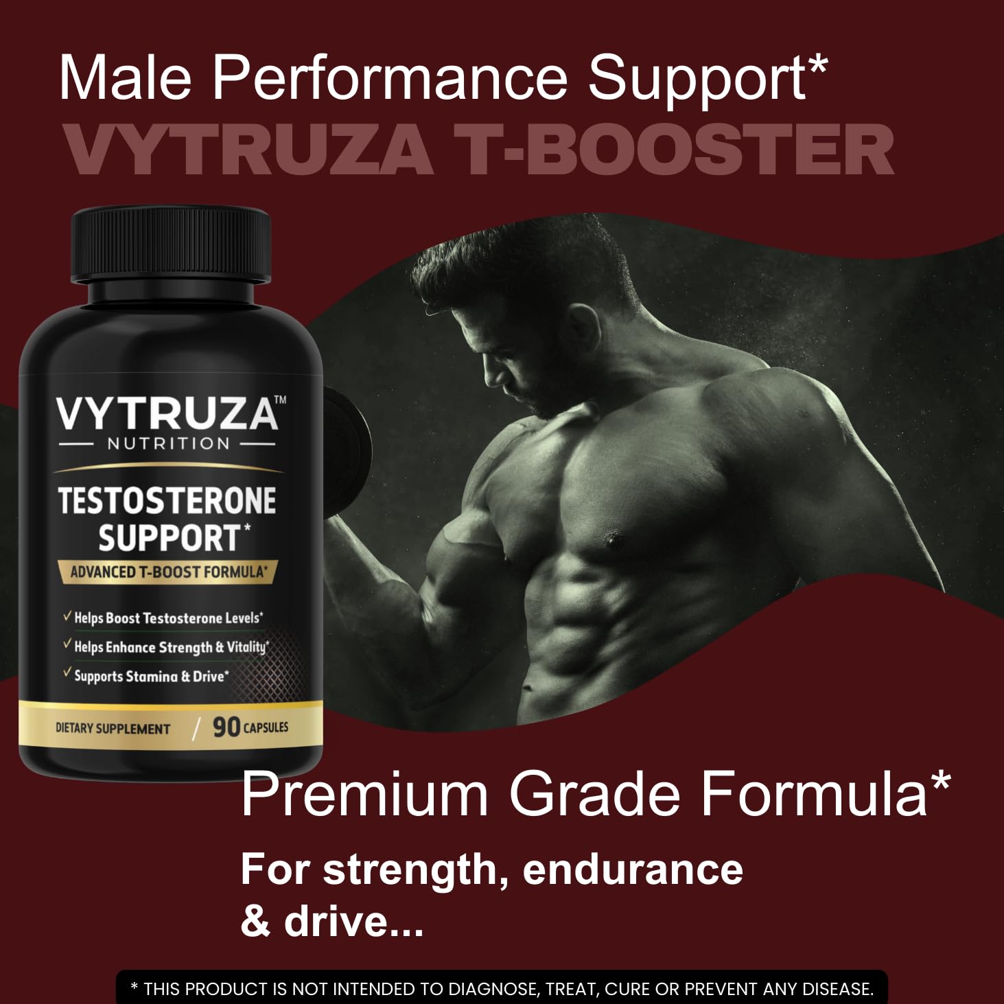 VYTRUZA Nutrition Advanced T-Boost Formula Test Support Capsules, Premium Ingredients, Energy, Strength Support Supplement for Men, 90 Capsules - Maple Wellness Supplements