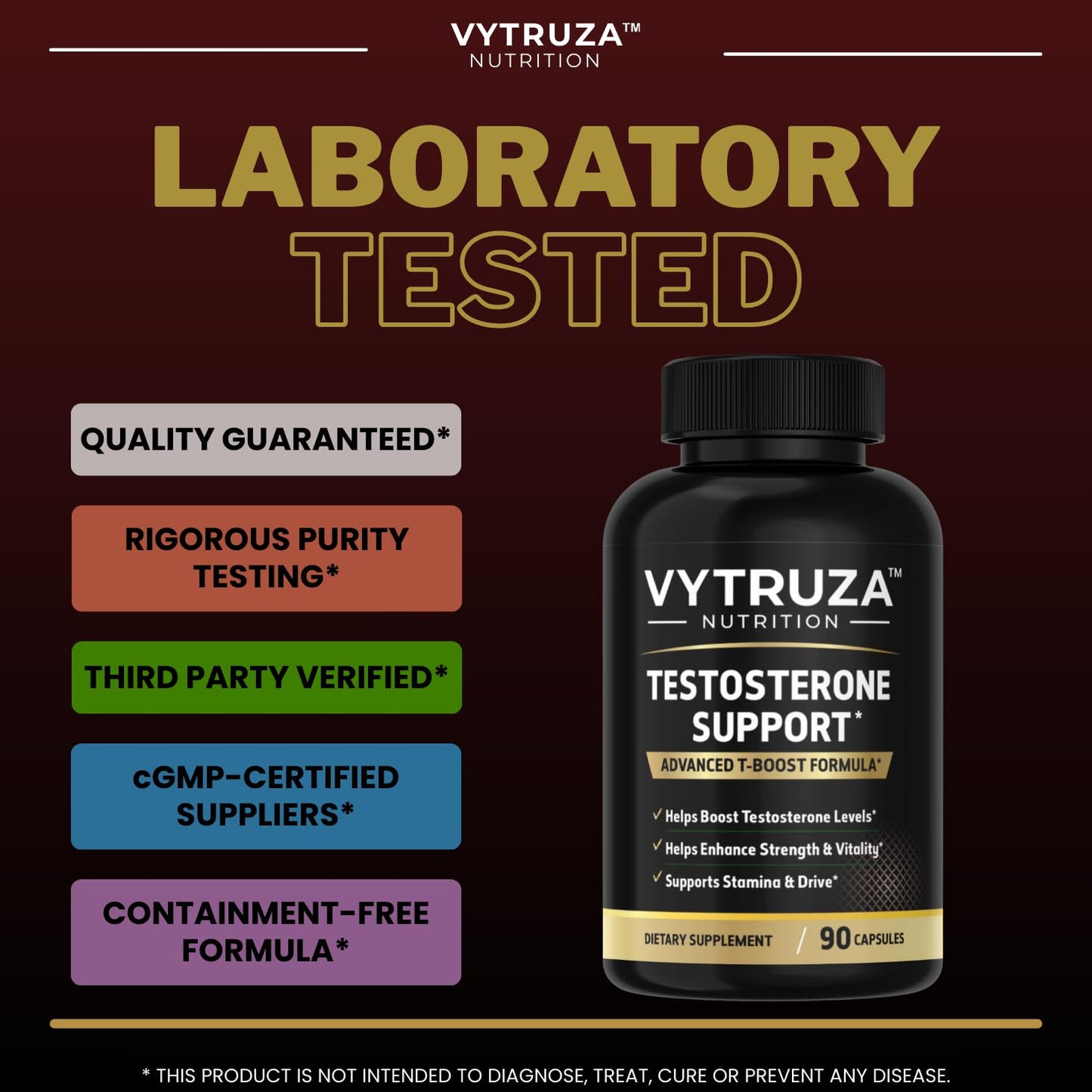 VYTRUZA Nutrition Advanced T-Boost Formula Test Support Capsules, Premium Ingredients, Energy, Strength Support Supplement for Men, 90 Capsules - Maple Wellness Supplements