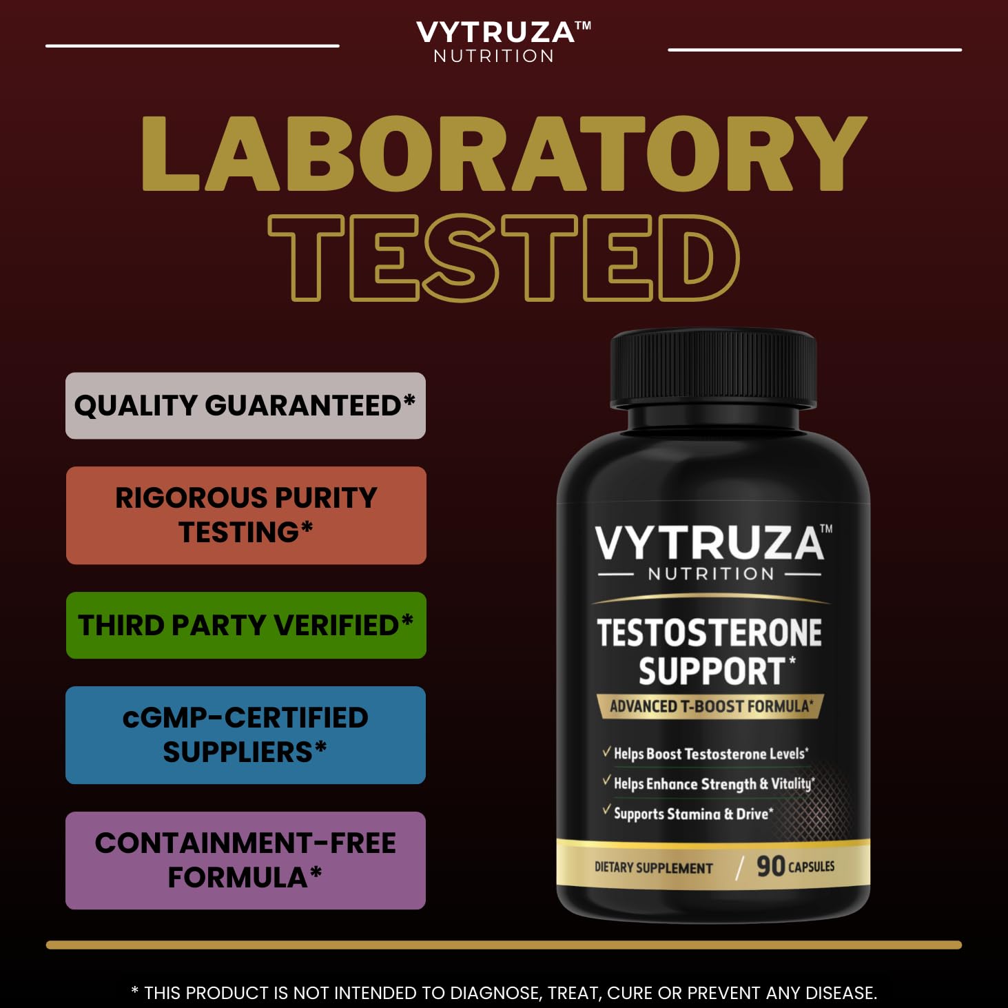 VYTRUZA Nutrition Advanced T-Boost Formula Test Support Capsules, Premium Ingredients, Energy, Strength Support Supplement for Men, 90 Capsules - Maple Wellness Supplements