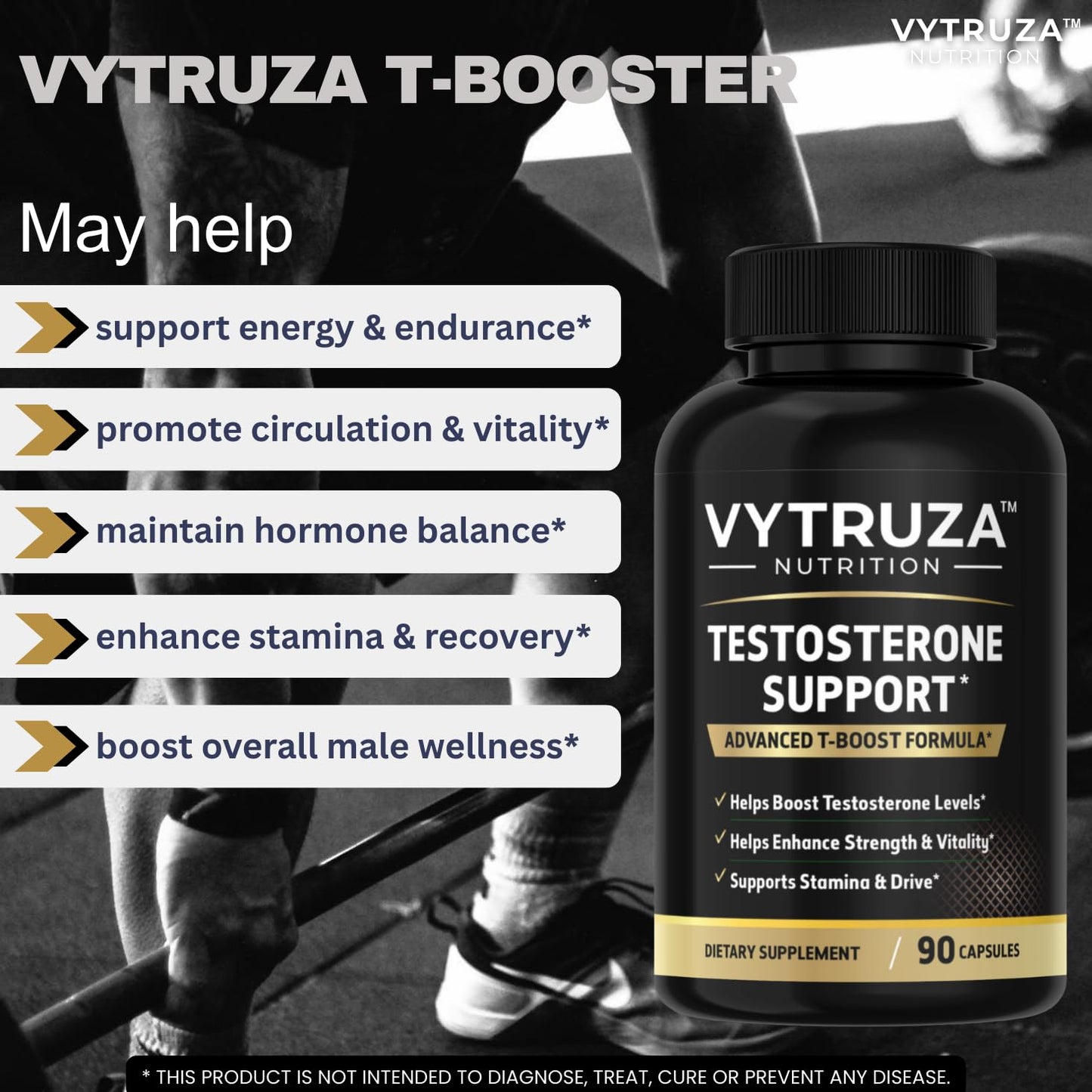 VYTRUZA Nutrition Advanced T-Boost Formula Test Support Capsules, Premium Ingredients, Energy, Strength Support Supplement for Men, 90 Capsules - Maple Wellness Supplements