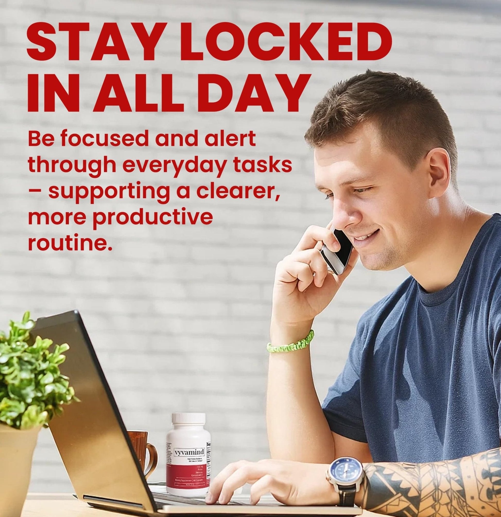 vyvamind Neurostimulant + Focus Aid Nootropic for Enhanced Concentration & Mental Clarity, Brain Support with Caffeine L-Theanine, Fast-Acting Cognitive Boost, 60 Capsules - Maple Wellness Supplements
