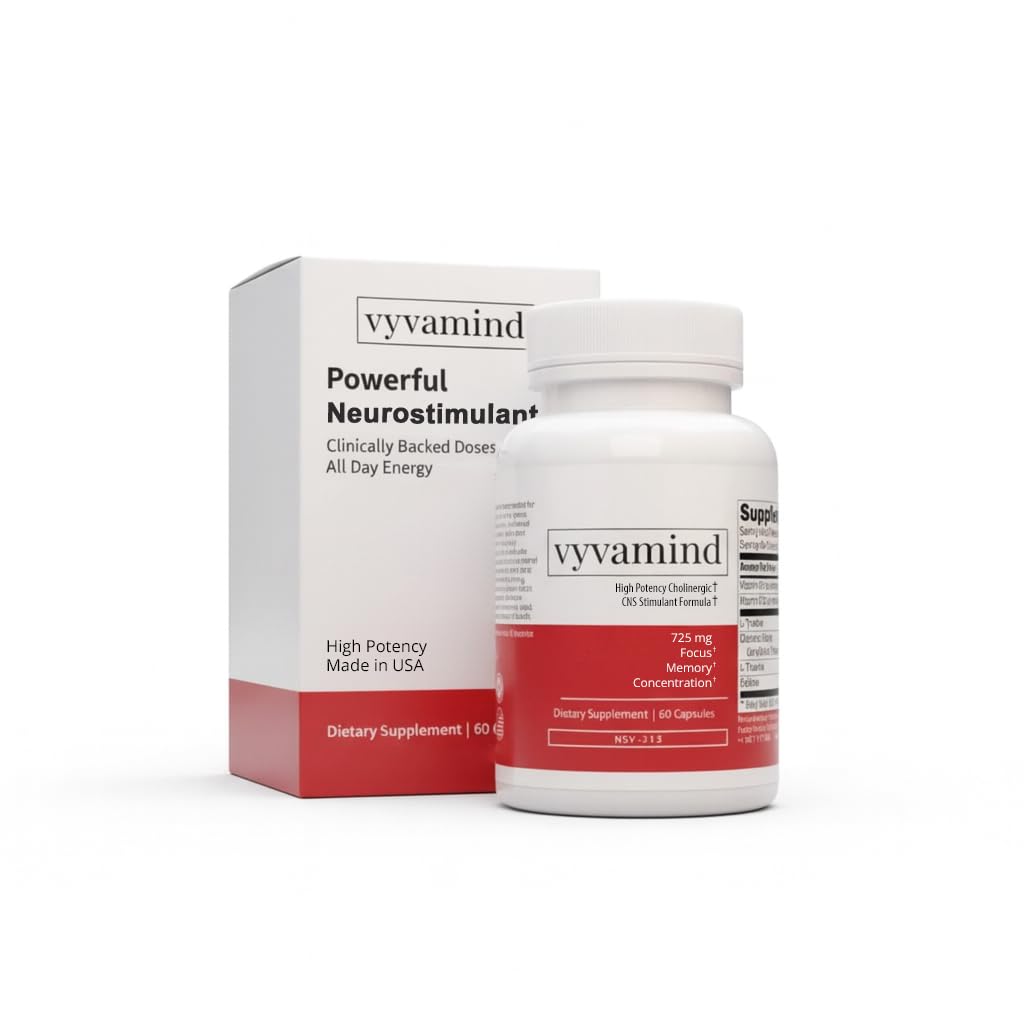 vyvamind Neurostimulant + Focus Aid Nootropic for Enhanced Concentration & Mental Clarity, Brain Support with Caffeine L-Theanine, Fast-Acting Cognitive Boost, 60 Capsules - Maple Wellness Supplements