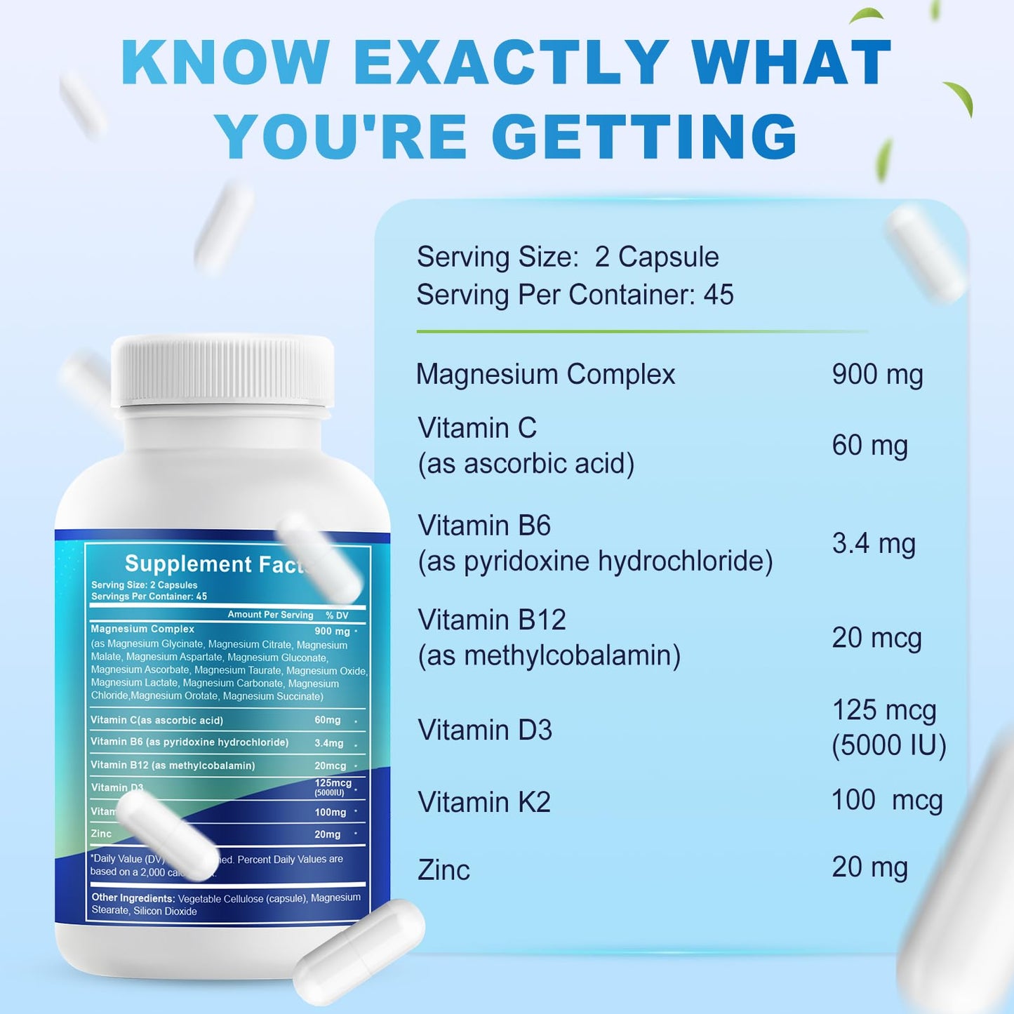 VYXION Magnesium Complex 900mg per Serving – High Absorption Magnesium Glycinate with Vitamin D3 K2 Zinc & B Vitamins – Sleep, Calm, Muscle & Nerve Support – 90 Capsules - Maple Wellness Supplements