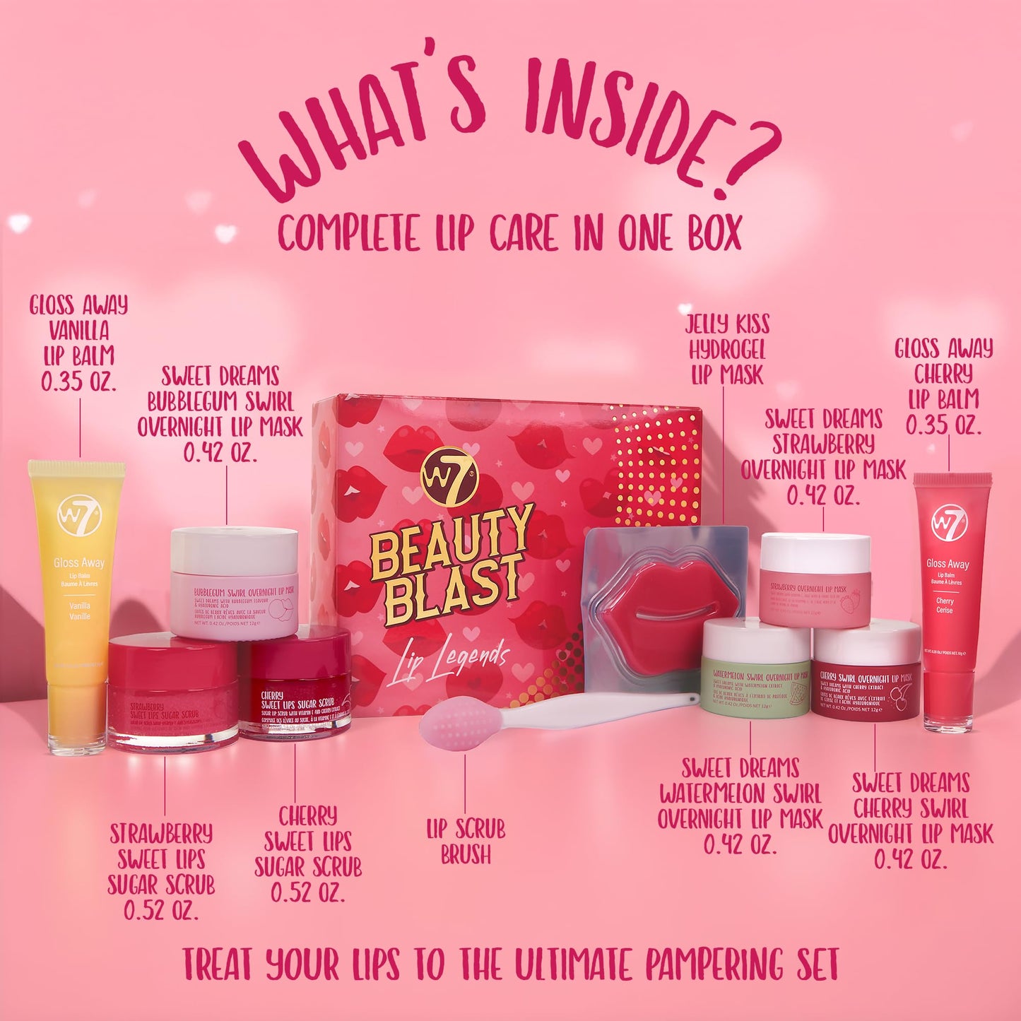 W7 Beauty Blast Lip Legends Sweet Dreams Lip Care Set - Lip Masks, Scrubs, Balms and More – Exclusive W7 Sweet Dreams Flavors Included - Maple Wellness Supplements