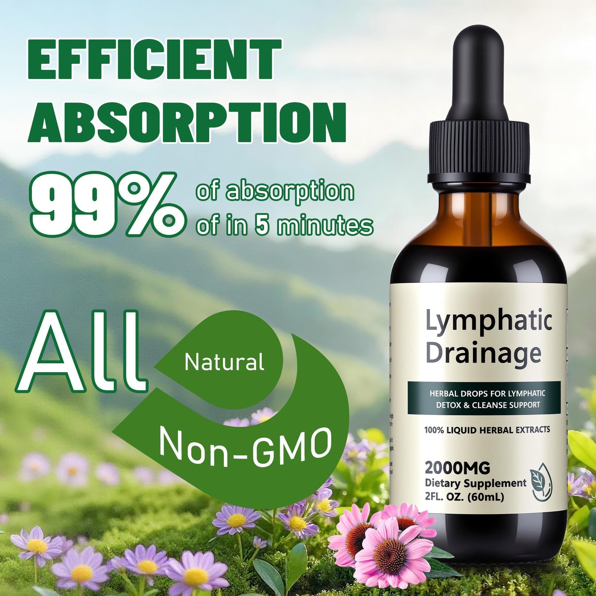 Wacipek Organic Lymphatic Drainage Drops, Lymphatic Drainage Supplement for Healthy Lymph Circulation, Reduce Bloating & Support Detox, Alcohol-Free Liquid Blend, 2 Fl Oz(60ml) - Maple Wellness Supplements