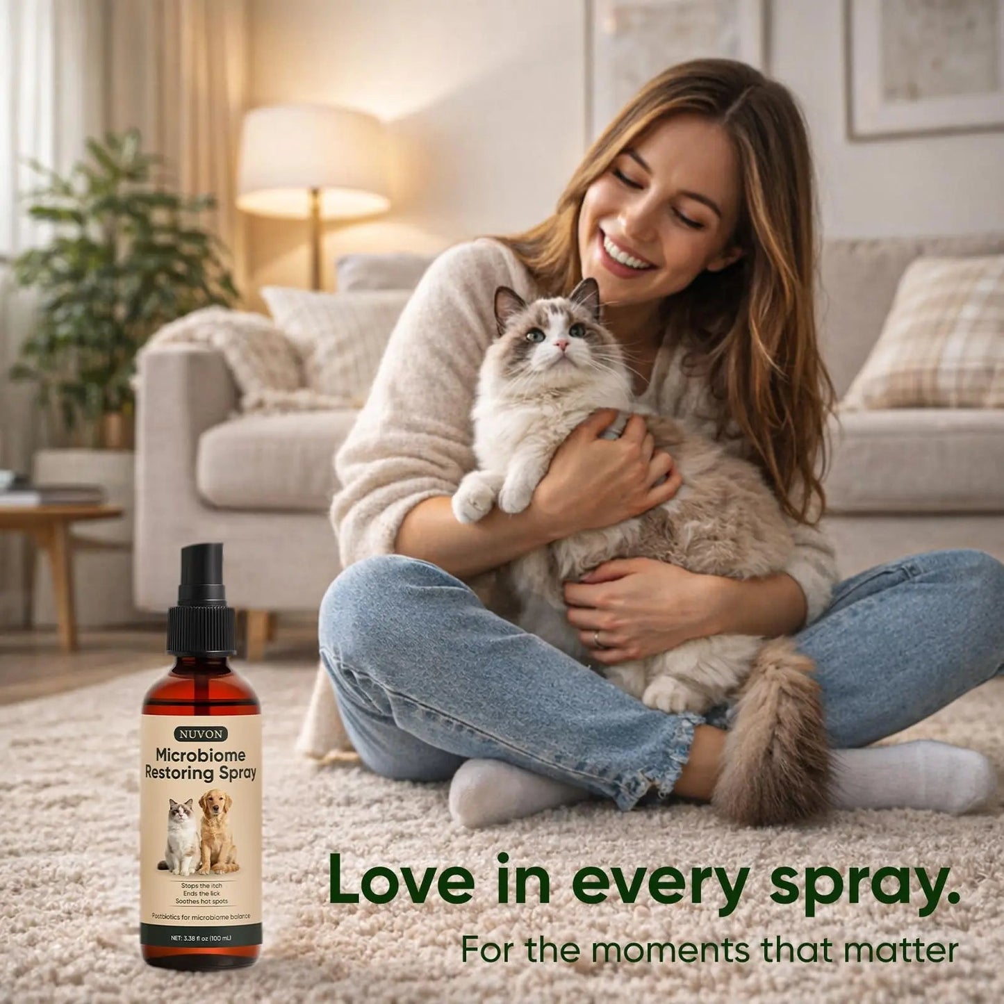 Wanciment NUVON Postbiotic Spray - Hot Spot Treatment for Dogs & Cats - Helps Alleviate Sensitive Skin, Scratching, and Licking of Coat - 3.38 fl oz - Maple Wellness Supplements