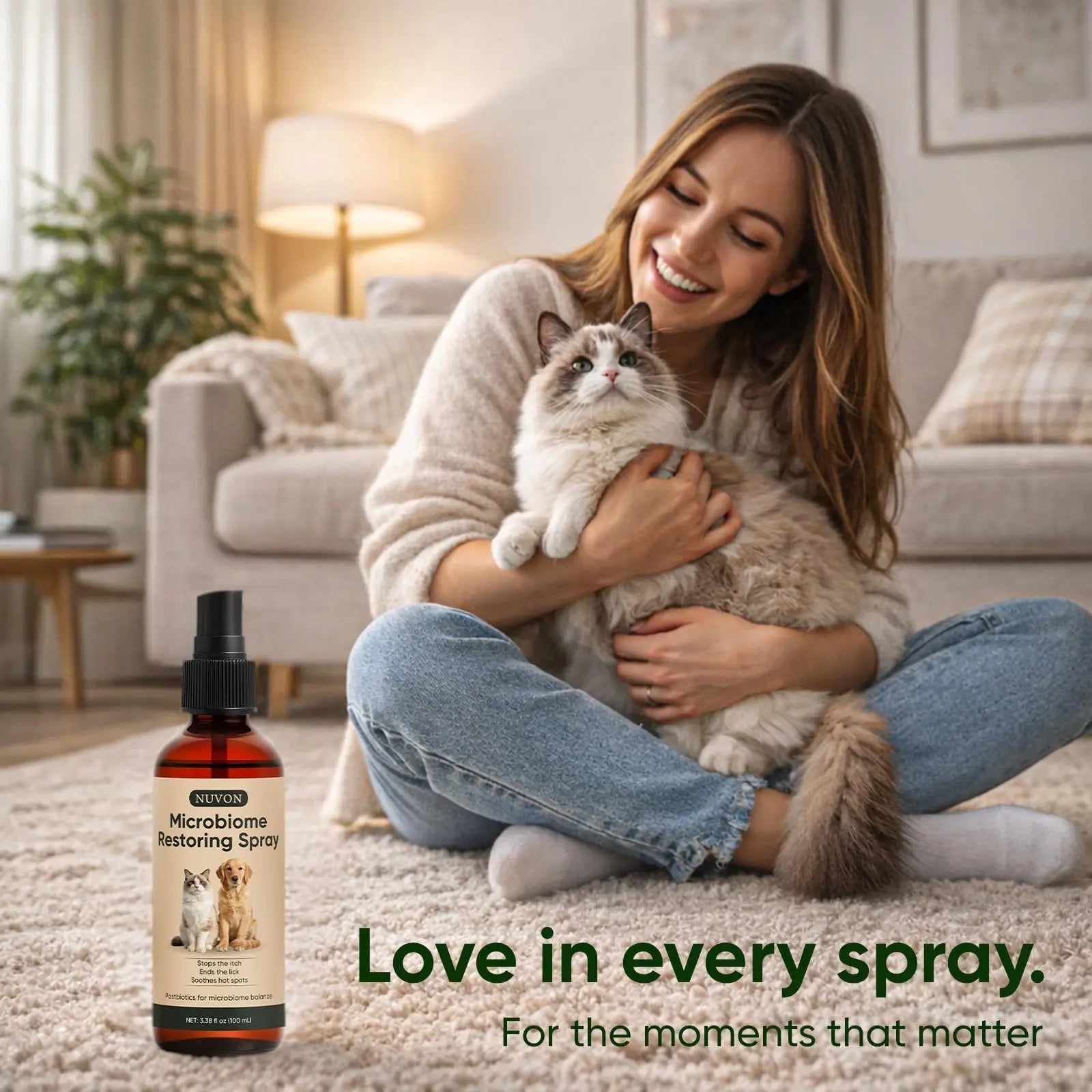 Wanciment NUVON Postbiotic Spray - Hot Spot Treatment for Dogs & Cats - Helps Alleviate Sensitive Skin, Scratching, and Licking of Coat - 3.38 fl oz - Maple Wellness Supplements