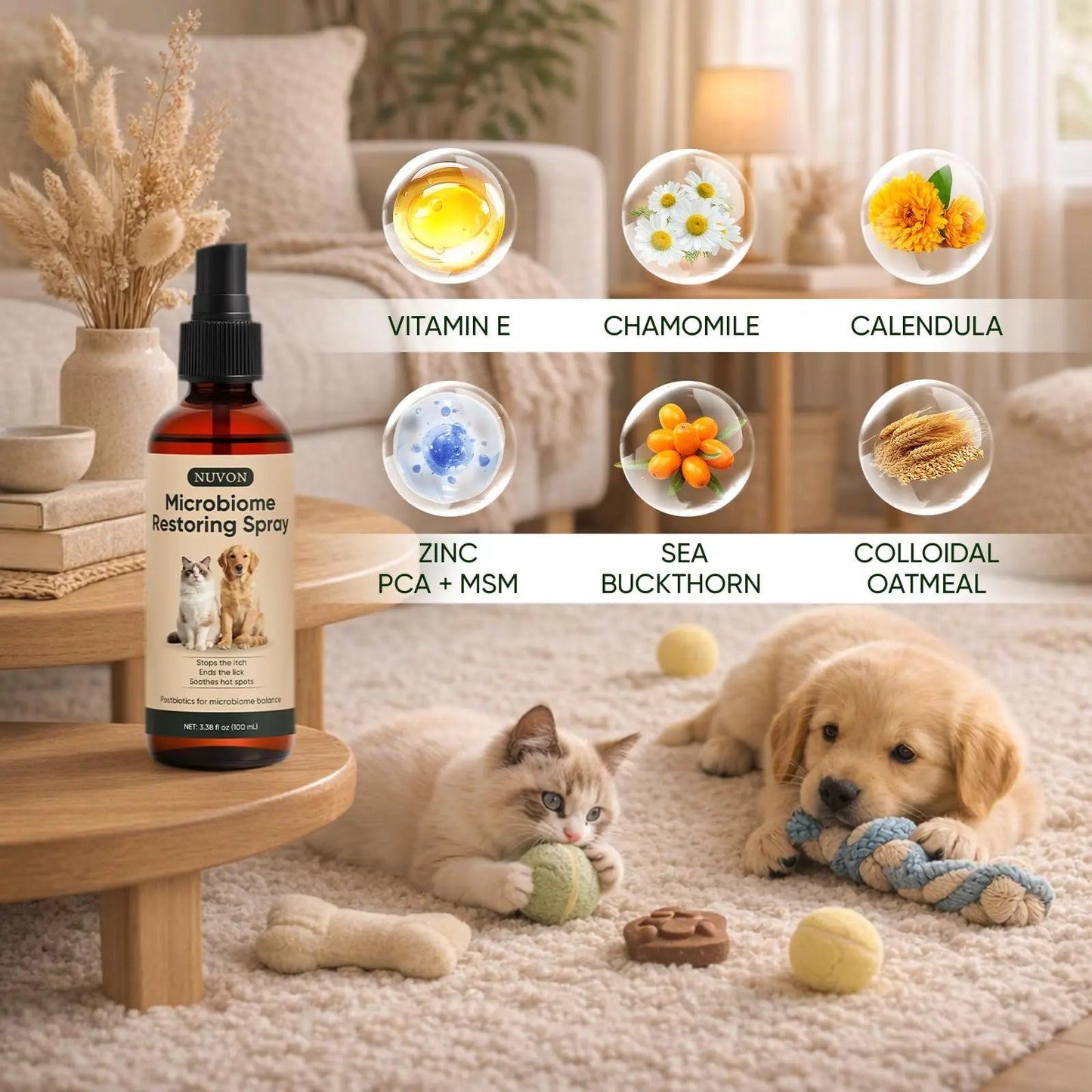 Wanciment NUVON Postbiotic Spray - Hot Spot Treatment for Dogs & Cats - Helps Alleviate Sensitive Skin, Scratching, and Licking of Coat - 3.38 fl oz - Maple Wellness Supplements