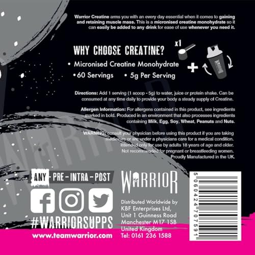Warrior Creatine Monohydrate Powder – 300g – Micronised for Easy Mixing and Consumpti - Maple Wellness Supplements