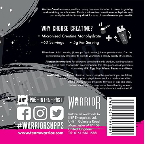 Warrior Creatine Monohydrate Powder – 300g – Micronised for Easy Mixing and Consumpti - Maple Wellness Supplements