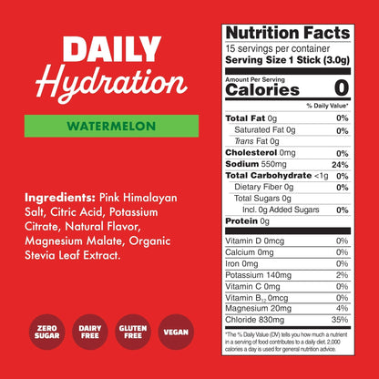 Waterboy Daily Hydration | 1,570mg Electrolyte Powder Packets | No Sugar, All Natural, Gluten Free, Zero Calories | 15 Drink Stick Mixes (Watermelon) - Maple Wellness Supplements