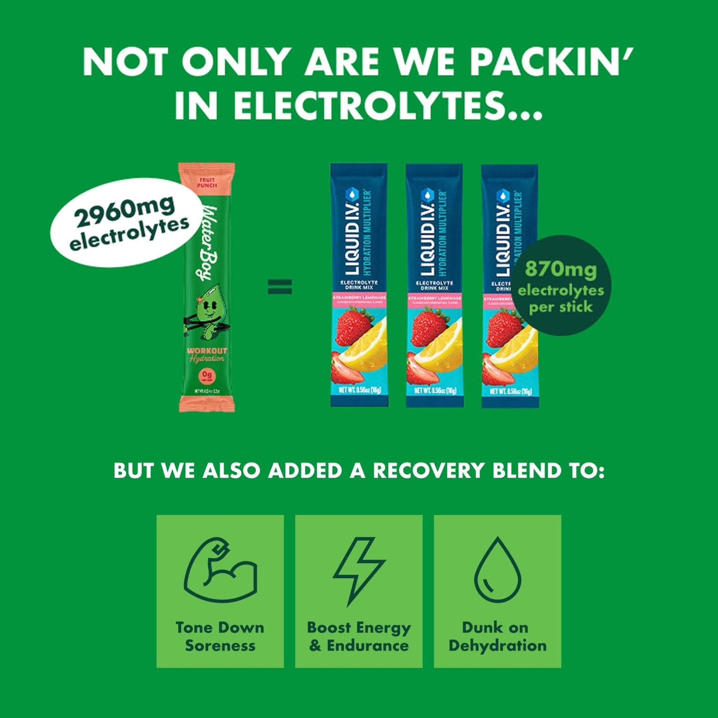 Waterboy Workout Hydration | 2,960mg Sugar Free Electrolyte Powder Packets | L-Glutamine + Vitamins | No Sugar, All Natural, Gluten Free (Variety) - Maple Wellness Supplements