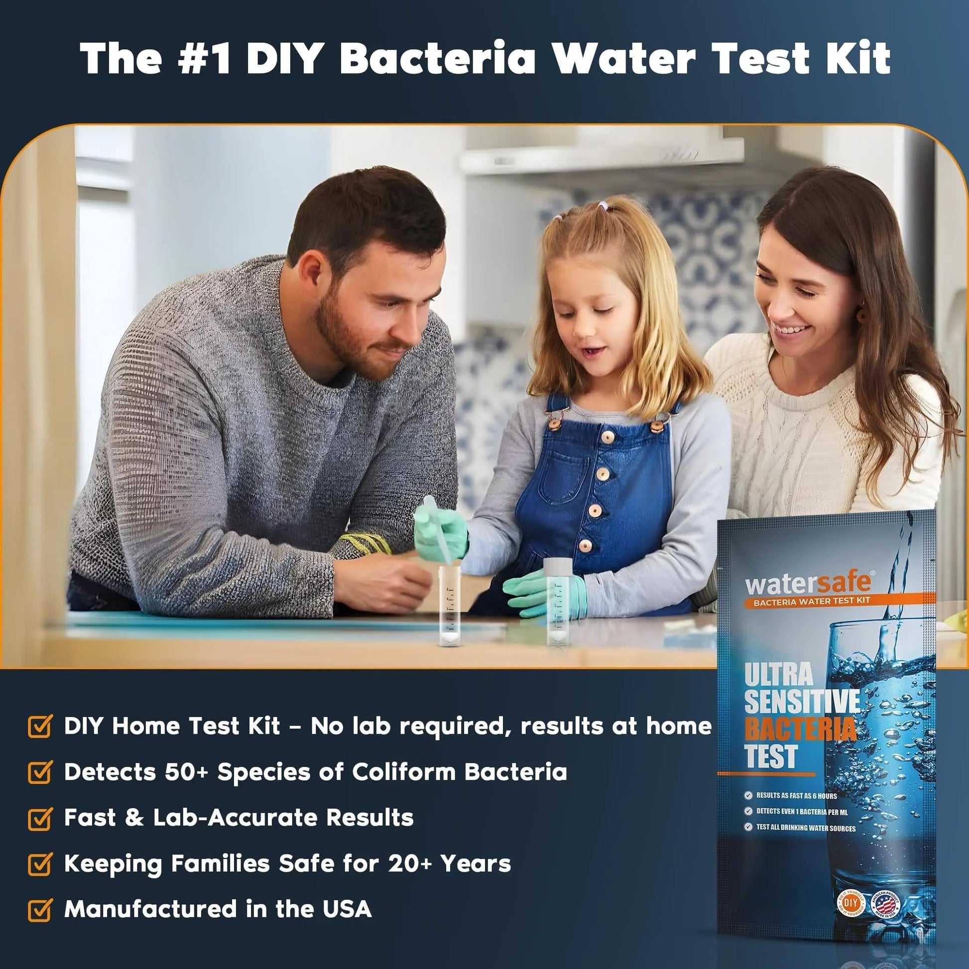 Watersafe® Bacteria Water Test Kit – USA-Made – Results as Fast as 6 Hours – Detects Coliform (Inc. E. coli) & Non-Coliform Bacteria in Drinking, Well & Tap Water – Lab-Quality Testing – 1 Pack - Maple Wellness Supplements