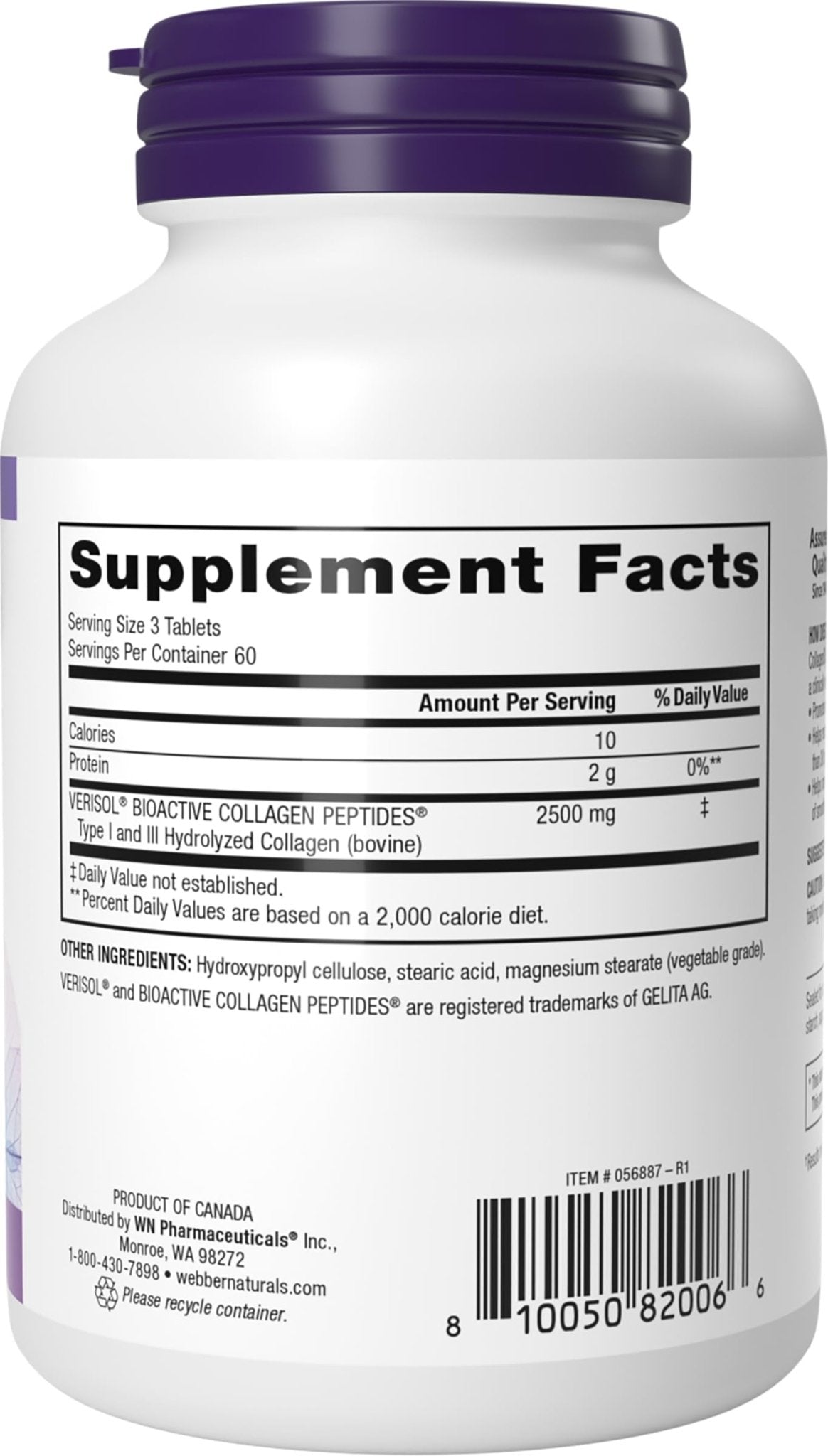Webber Naturals Collagen 30 Anti-Wrinkle, 2,500mg of Bioactive Collagen Peptides Per Serving (3 Tablets), 180 Tablets, Helps Reduce Deep Wrinkles - Maple Wellness Supplements
