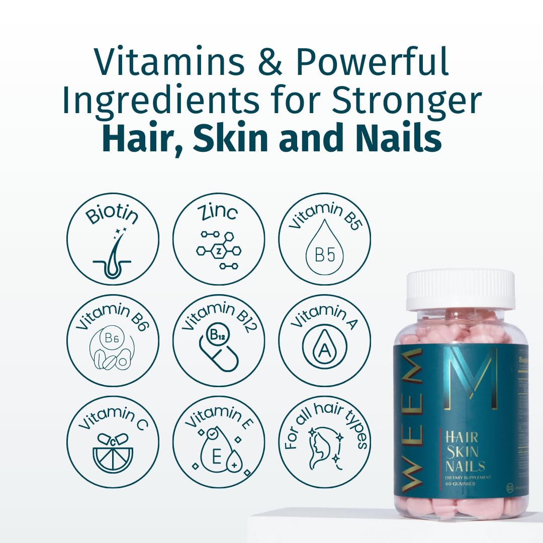 WEEM Hair Skin and Nails Gummies - Supports Healthy Hair - Vegan biotin Vitamins for Women & Men Supports Faster Hair Growth, - Maple Wellness Supplements