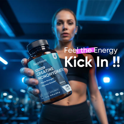 WeightWorld Micronized Creatine Monohydrate 3000mg Tablets - Muscle Growth, Strength, Energy & Recovery | Pre Workout Creatine for Women & Men | 1000mg per Tab - Maple Wellness Supplements