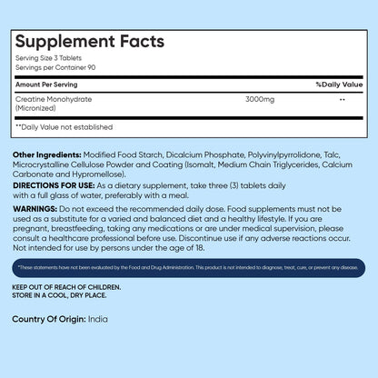 WeightWorld Micronized Creatine Monohydrate 3000mg Vegan Tablets | Muscle Strength & Recovery Booster | 3 Months Supply - 270 Tabs | Creatine for Women & Men | Non-GMO, Gluten-Free | 3 Tablets a Day - Maple Wellness Supplements