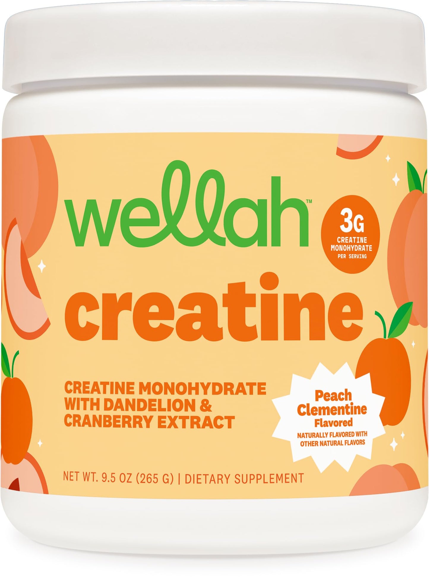Wellah Creatine for Women - Creatine Monohydrate with Dandelion & Cranberry Extract (50 Servings, Clementine Peach) - Maple Wellness Supplements