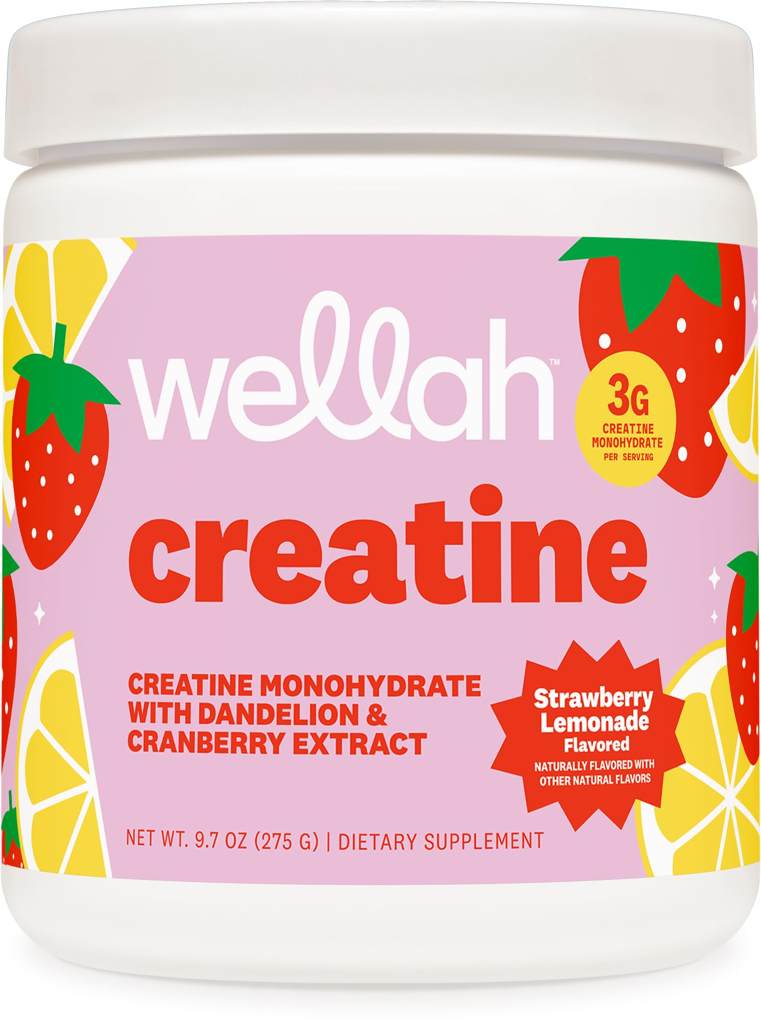 Wellah Creatine for Women - Creatine Monohydrate with Dandelion & Cranberry Extract (50 Servings, Strawberry Lemonade) - Maple Wellness Supplements