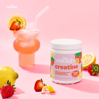 Wellah Creatine for Women - Creatine Monohydrate with Dandelion & Cranberry Extract (50 Servings, Strawberry Lemonade) - Maple Wellness Supplements