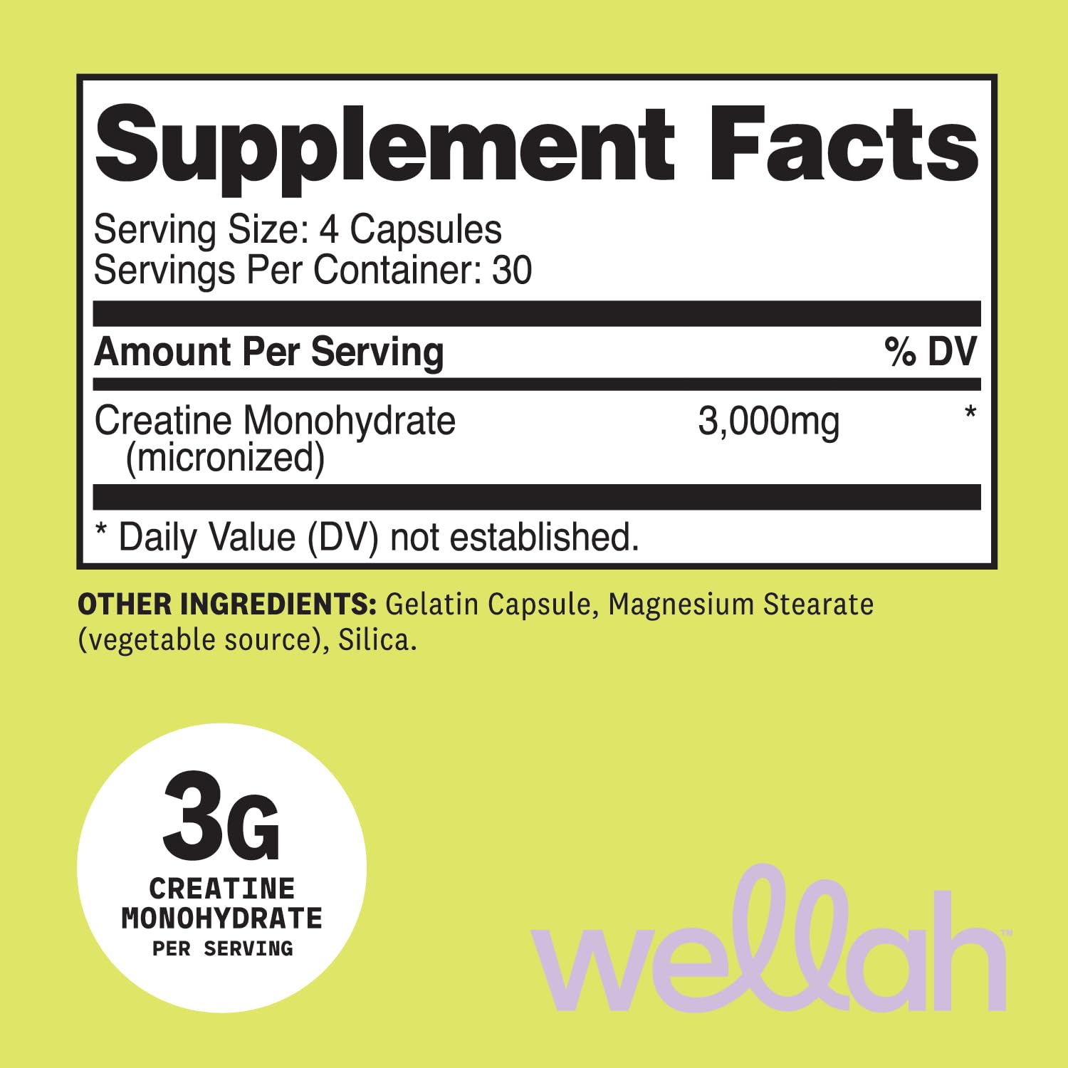 Wellah Creatine Monohydrate Capsules (3000 mg) 120 Capsules - Micronized Creatine, 30 Servings - Maple Wellness Supplements