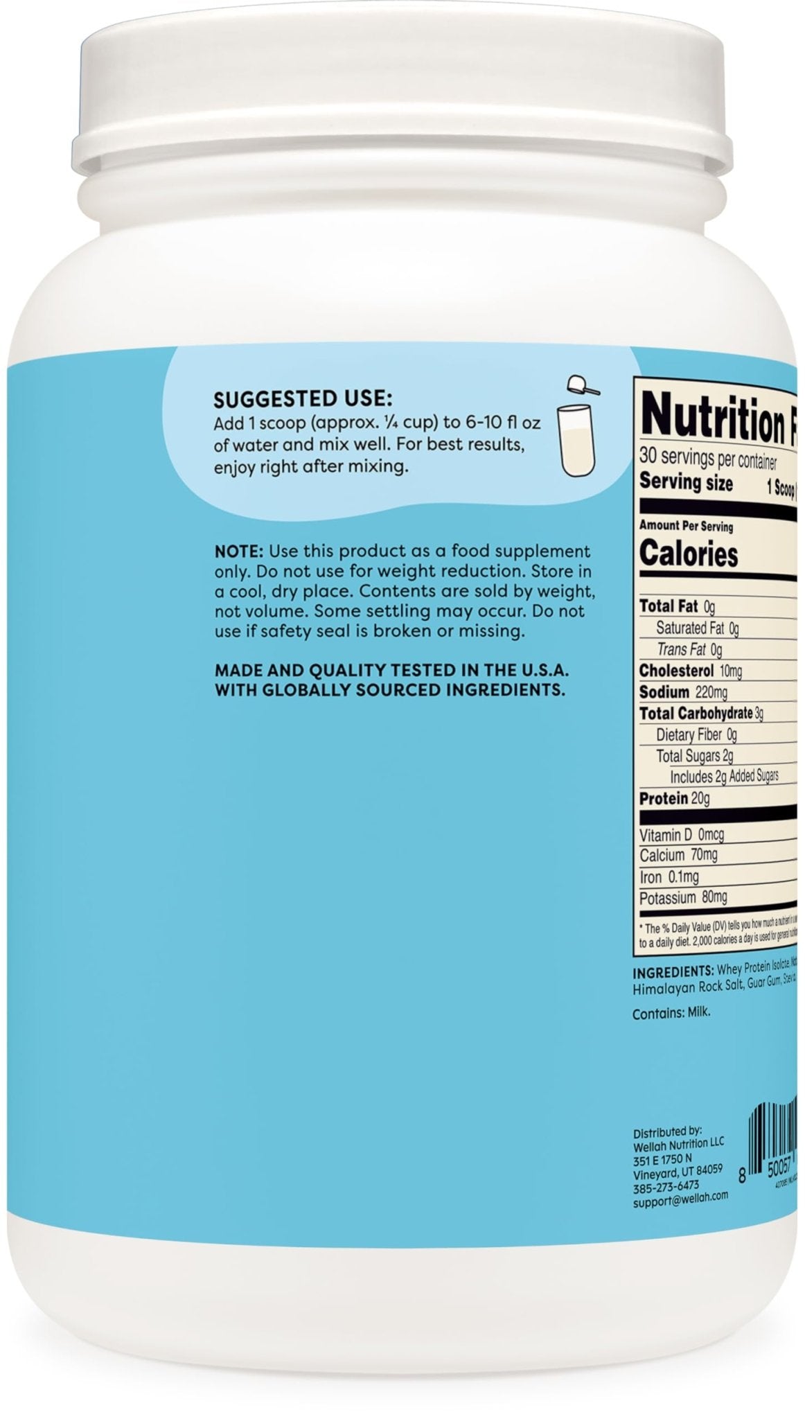 Wellah Your Whey (30 Servings, Vanilla) - Whey Protein Isolate Protein - Maple Wellness Supplements