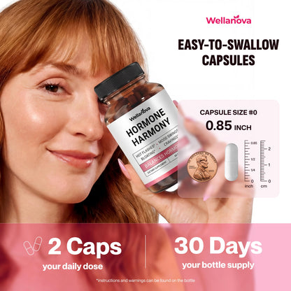 Wellanova Hormone Harmony for Women – Natural Hormonal Balance Support for Menopause & Perimenopause – Hot Flashes, Mood Swings, Cravings, Bloating Relief – 60 Capsules - Maple Wellness Supplements