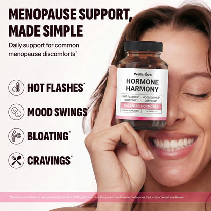 Wellanova Hormone Harmony for Women – Natural Hormonal Balance Support for Menopause & Perimenopause – Hot Flashes, Mood Swings, Cravings, Bloating Relief – 60 Capsules - Maple Wellness Supplements