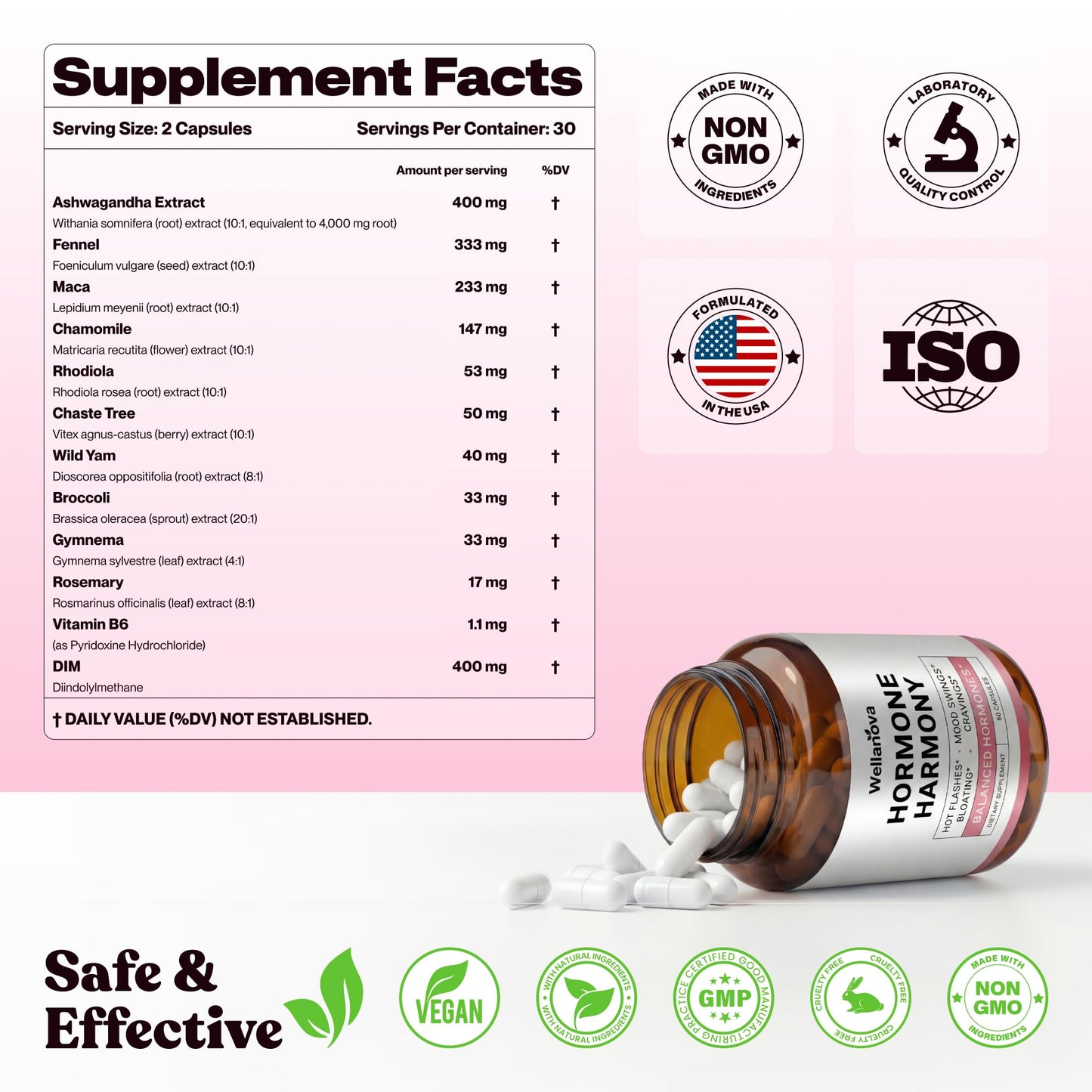 Wellanova Hormone Harmony for Women – Natural Hormonal Balance Support for Menopause & Perimenopause – Hot Flashes, Mood Swings, Cravings, Bloating Relief – 60 Capsules - Maple Wellness Supplements