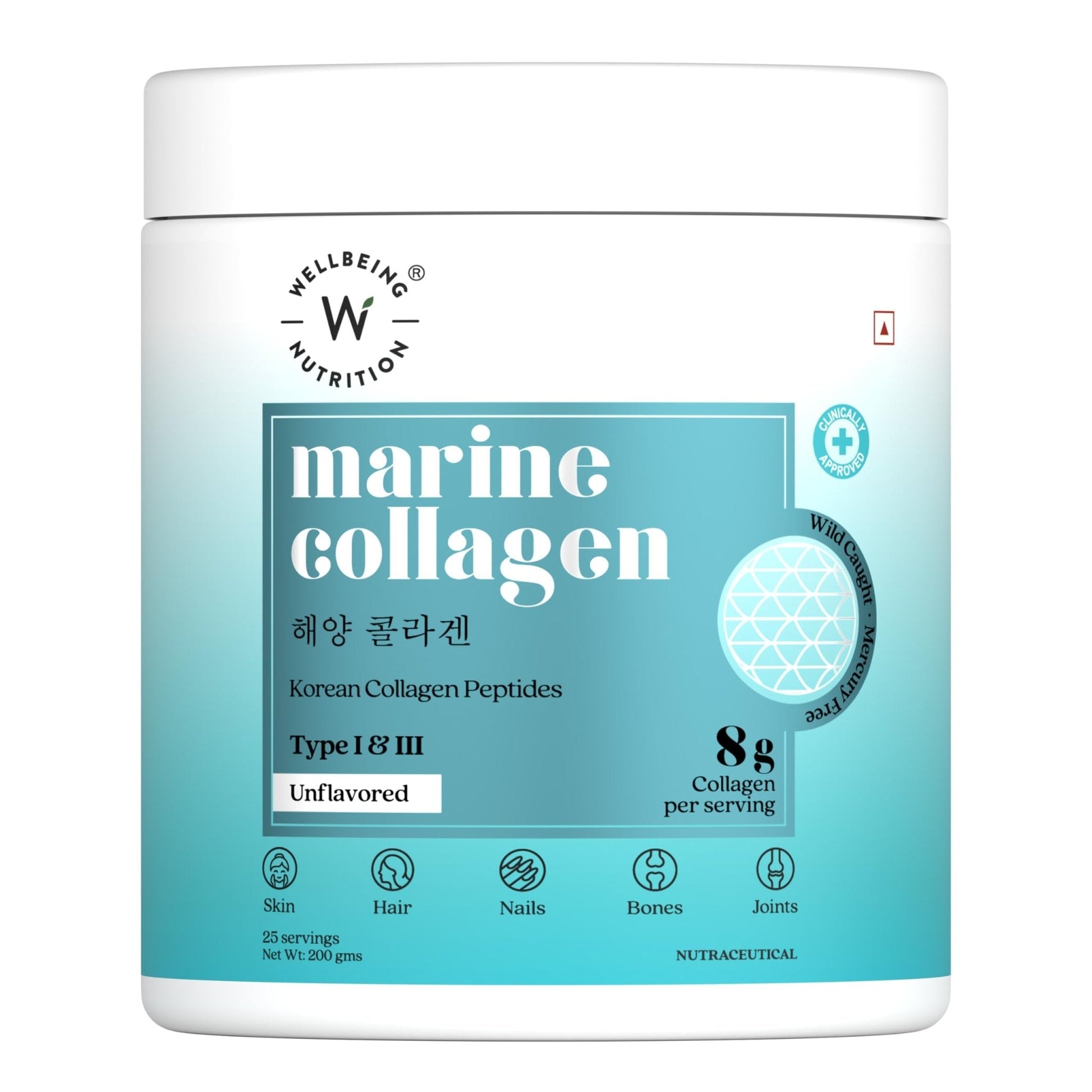 WELLBEING NUTRITION Pure Korean Marine Collagen Supplements for Women & Men, 200g | Hydrolyzed Collagen Powder and Amino Acids | Supports Healthy Skin, Hair, Nails, Bone & Joint | Unflavored - Maple Wellness Supplements