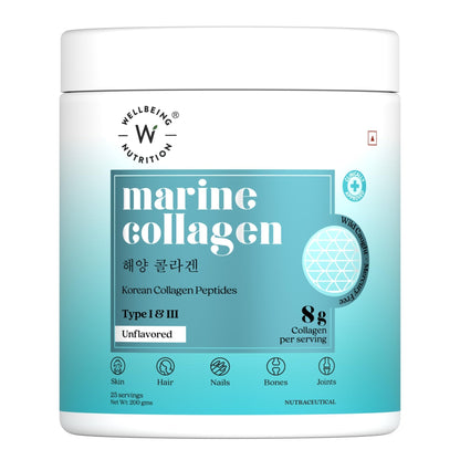 WELLBEING NUTRITION Pure Korean Marine Collagen Supplements for Women & Men, 200g | Hydrolyzed Collagen Powder and Amino Acids | Supports Healthy Skin, Hair, Nails, Bone & Joint | Unflavored - Maple Wellness Supplements