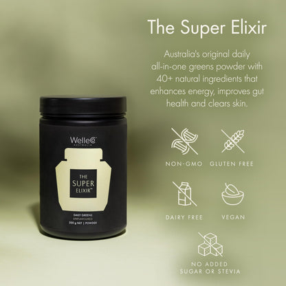 WelleCo The Super Elixir, Daily Greens Powder with Probiotics, Superfoods & Whole Foods, Unflavored Drink Mix for Gut Health, Immunity, Energy, Skin & Hair, 10.5oz Jar - Maple Wellness Supplements