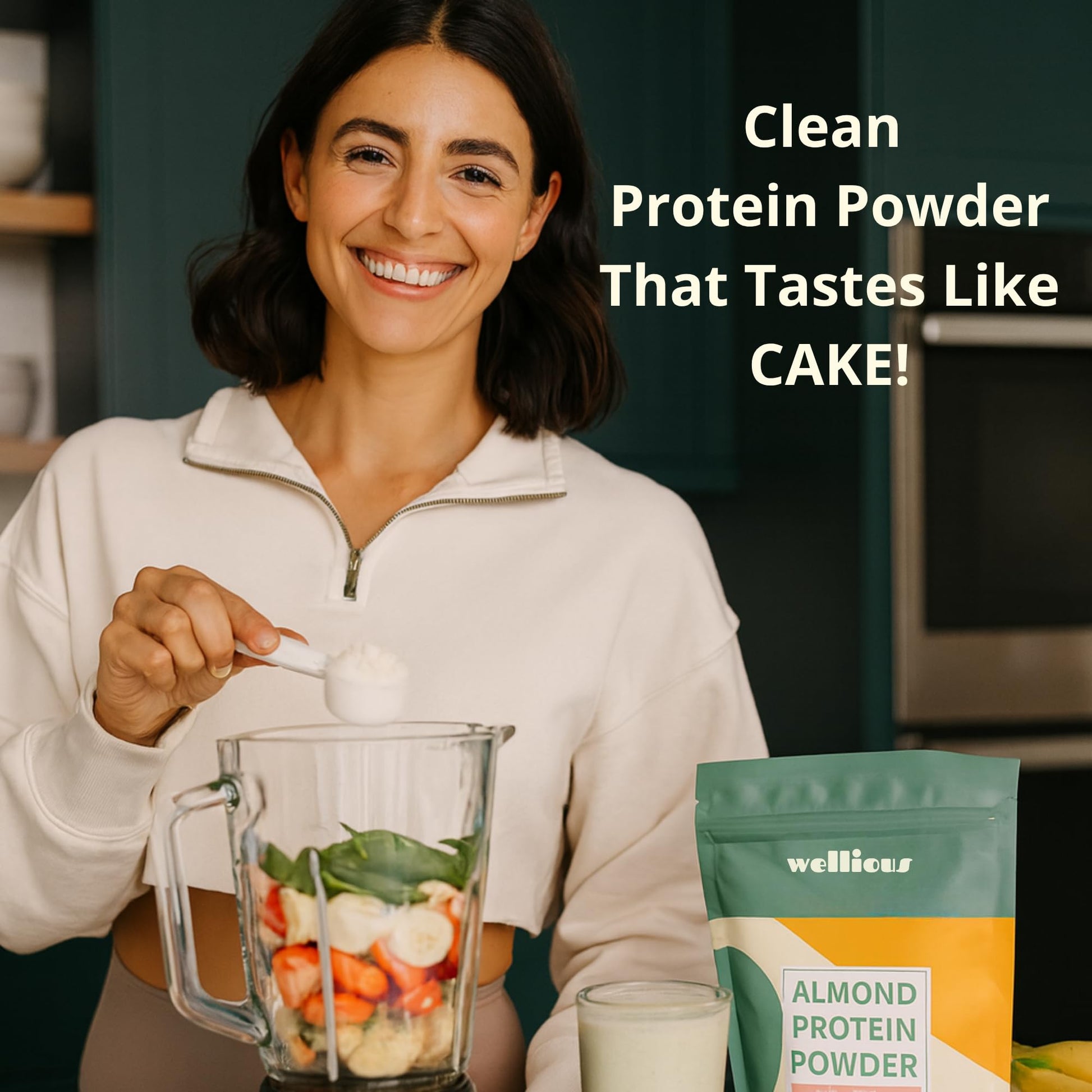 wellious Almond Protein Powder (Unflavored, Unsweetened) - 18 Grams of Pure Healthiest Vegan Protein for Women & Men | Soy-Free & Gut Friendly Protein - Maple Wellness Supplements