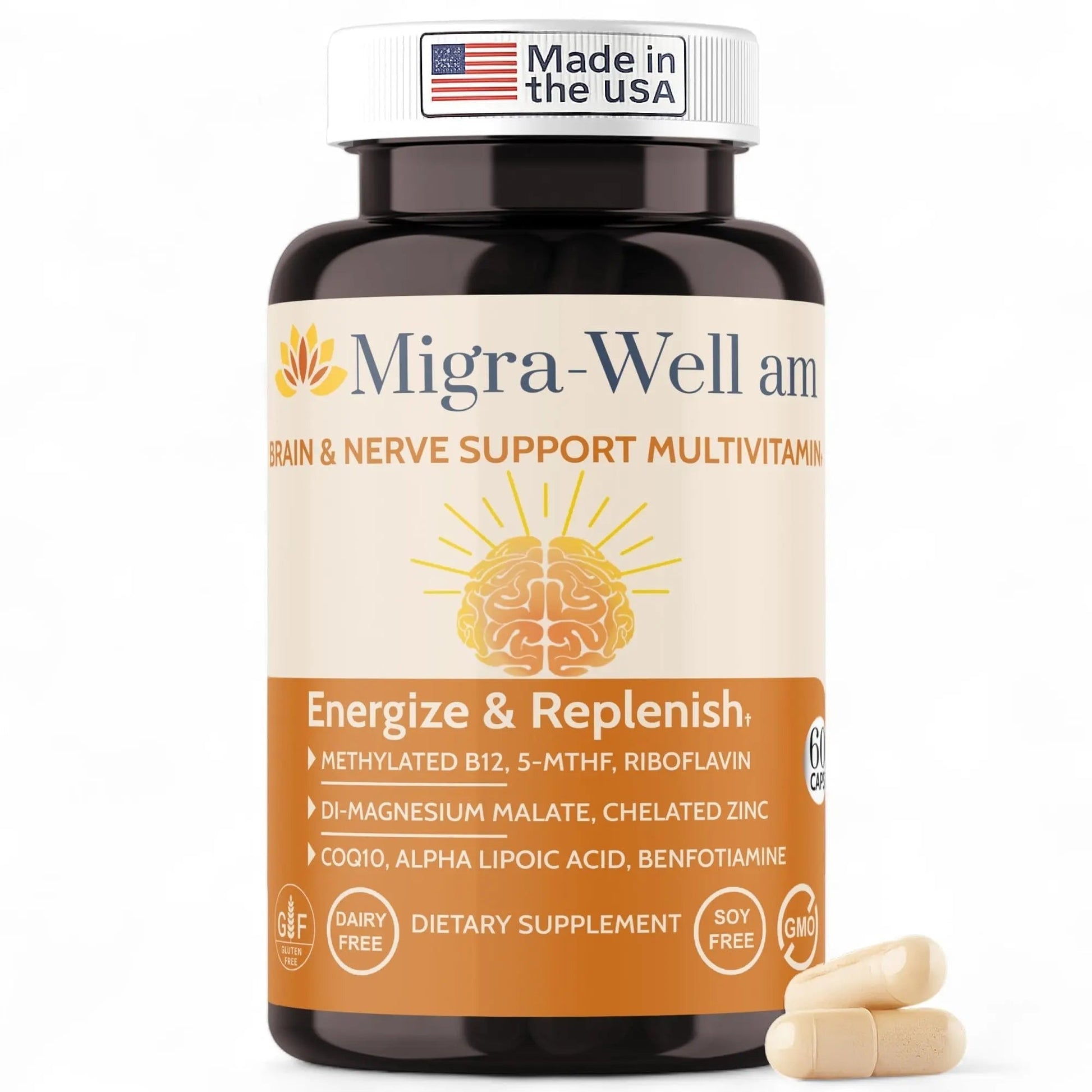 Wellkasa Migra-Well AM: Energizing Daily Methylated Multivitamin with Bioavailable Minerals & Antioxidants Supporting Brain - Maple Wellness Supplements