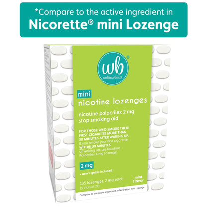 Wellness Basics Mini Nicotine Lozenge 2mg | Stop Smoking Aid | Mint Flavor | 135 Count | Pack of 5 Vials | Reduces Cravings & Withdrawal Symptoms - Maple Wellness Supplements