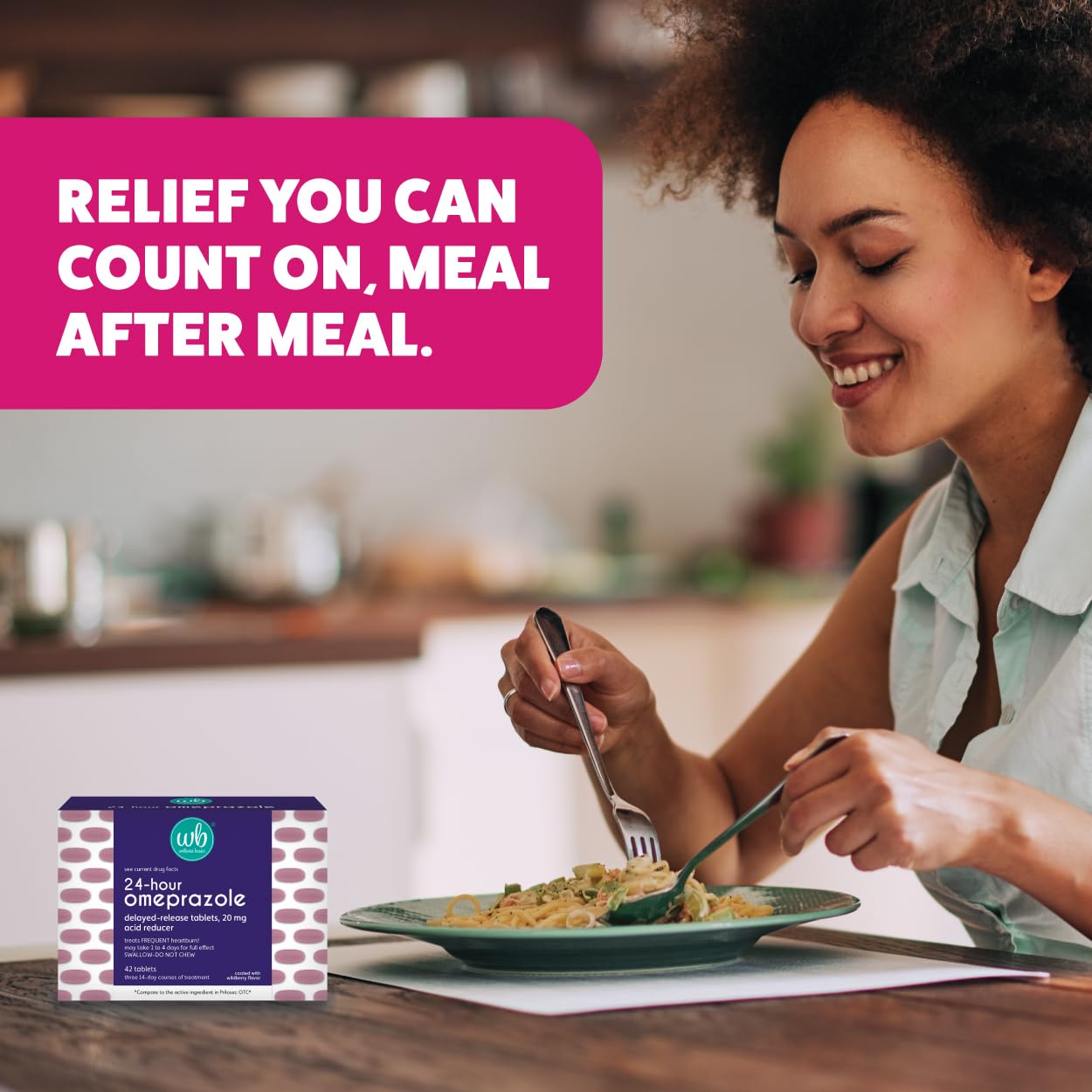 Wellness Basics Omeprazole 20mg Delayed Release | Acid Reducer | 42 Count | Tablet | Treats Frequent Heartburn (Wildberry) - Maple Wellness Supplements