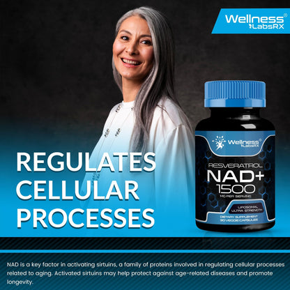 Wellness LABSRX Liposomal NAD Supplement, 1500mg - USA Made, NAD Resveratrol Supplement for Women and Men, NAD+ Support Cellular Health - Maple Wellness Supplements