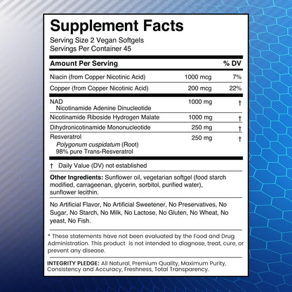 WELLNESS LABSRX NAD+ Supplement - Third-Party Tested NMNH Supplement Softgels, NAD Resveratrol 2500mg NAD Supplements for Anti-Aging, Longevity, and Cellular Health Support - Made in USA - Maple Wellness Supplements