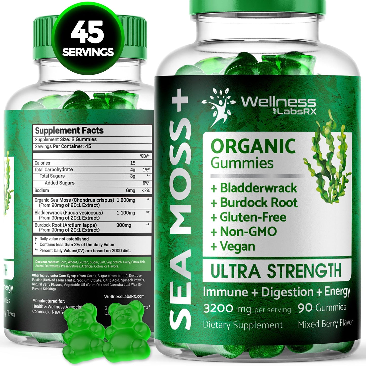 WELLNESS LABSRX Sea Moss Gummies, 3200mg Organic Seamoss, Irish Sea Moss - Maple Wellness Supplements
