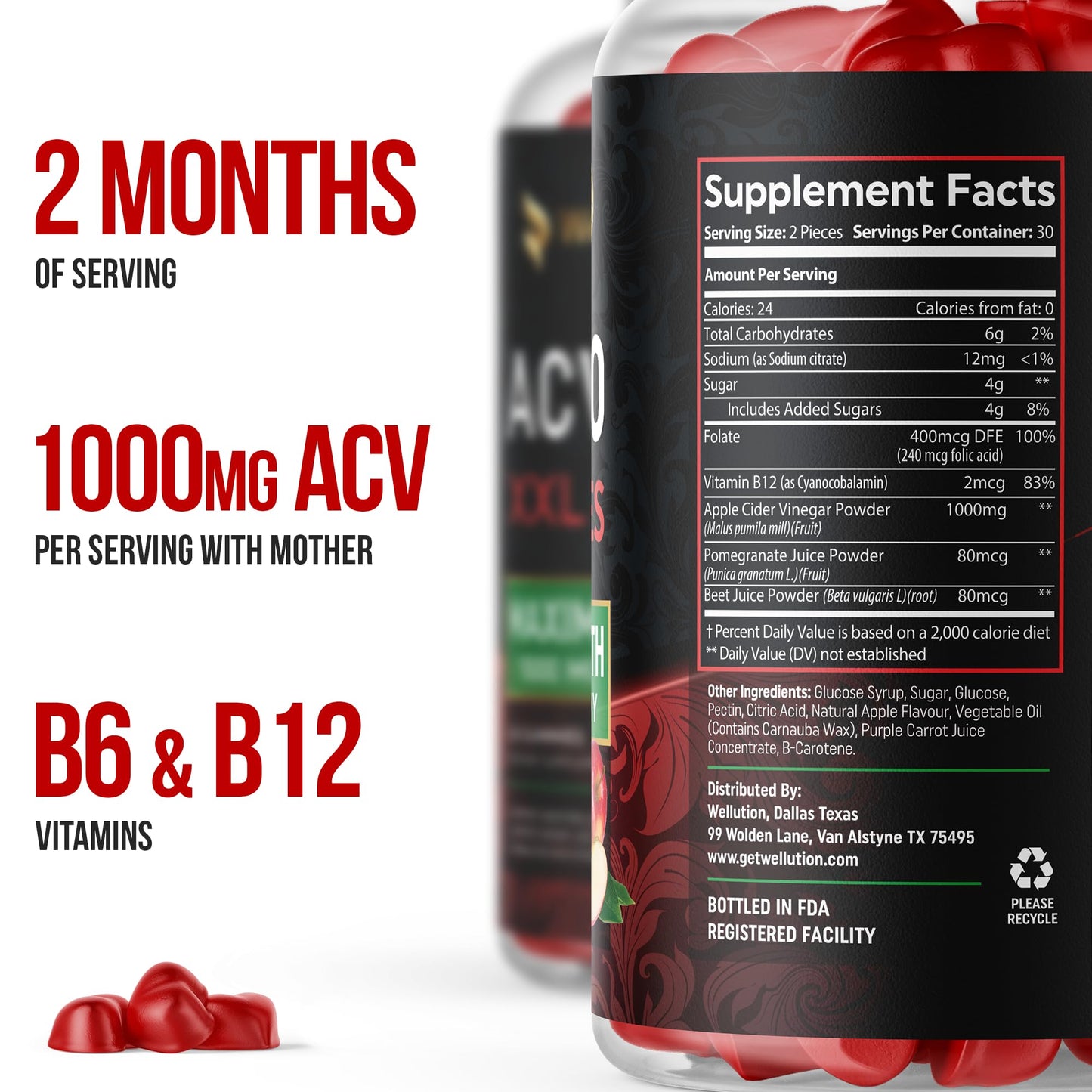 WELLUTION Apple Cider Vinegar 120 XXL Gummies - Support Digestion & Weight Management… - Maple Wellness Supplements
