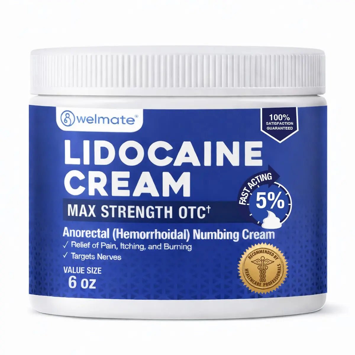 WELMATE 5% Lidocaine Cream for Hemorrhoids, 6 oz Jar – Fast-Acting Lidocaine Numbing Cream & Topical Analgesic Cream for Anorectal Itch Relief - Maple Wellness Supplements