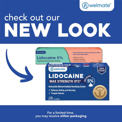 WELMATE 5% Lidocaine Cream for Hemorrhoids – Fast-Acting Lidocaine Numbing Cream & Topical Analgesic Cream for Anorectal Itch Relief, Unscented, Child Resistant Packaging 2 oz (60g) - Maple Wellness Supplements