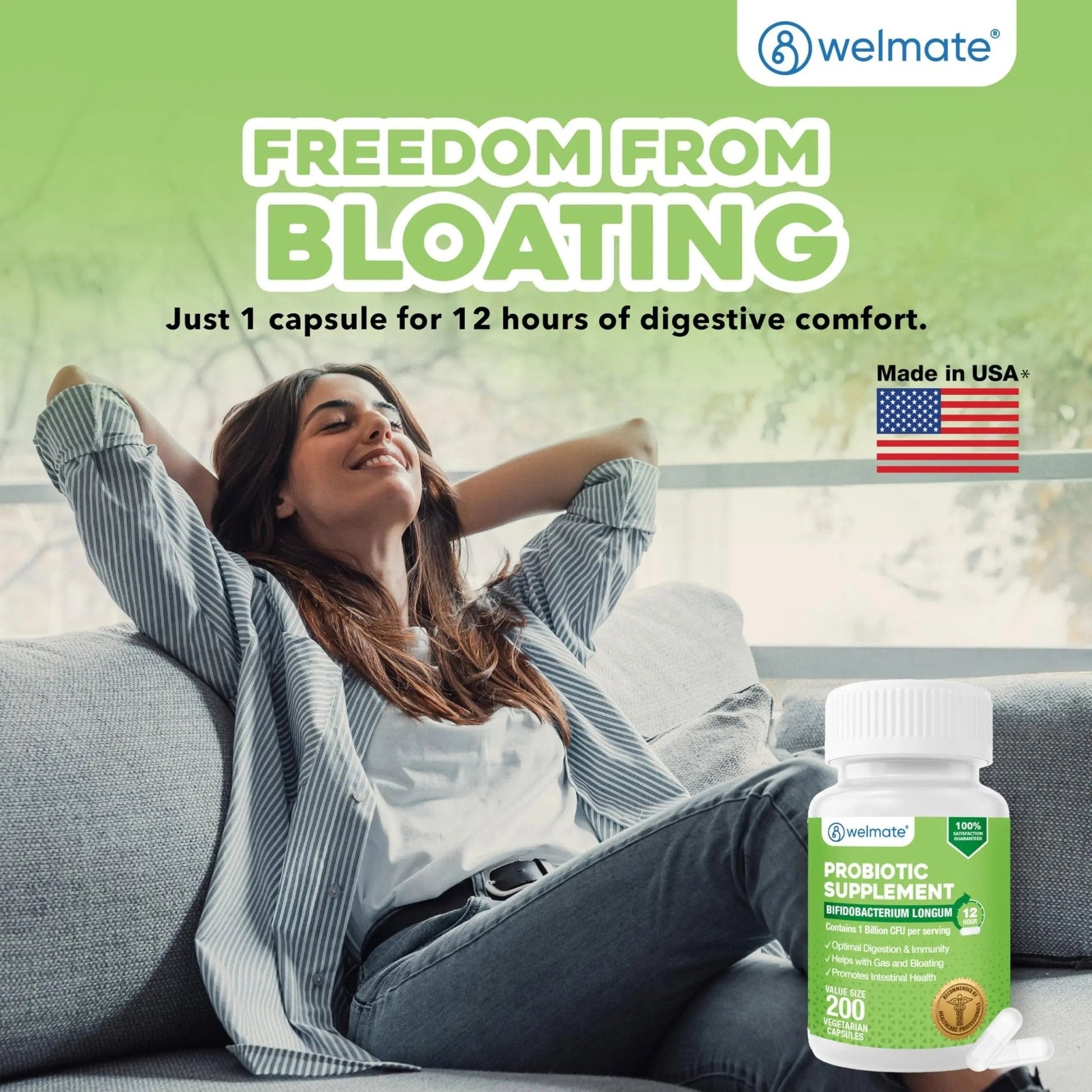 WELMATE Bifidobacterium - Probiotic Supplement - Supports Gut Health - Immune Support - Digestive Enzymes - Gluten Free - Vegan - Men & Womens Probiotic - Value Size - 200 Count - Maple Wellness Supplements