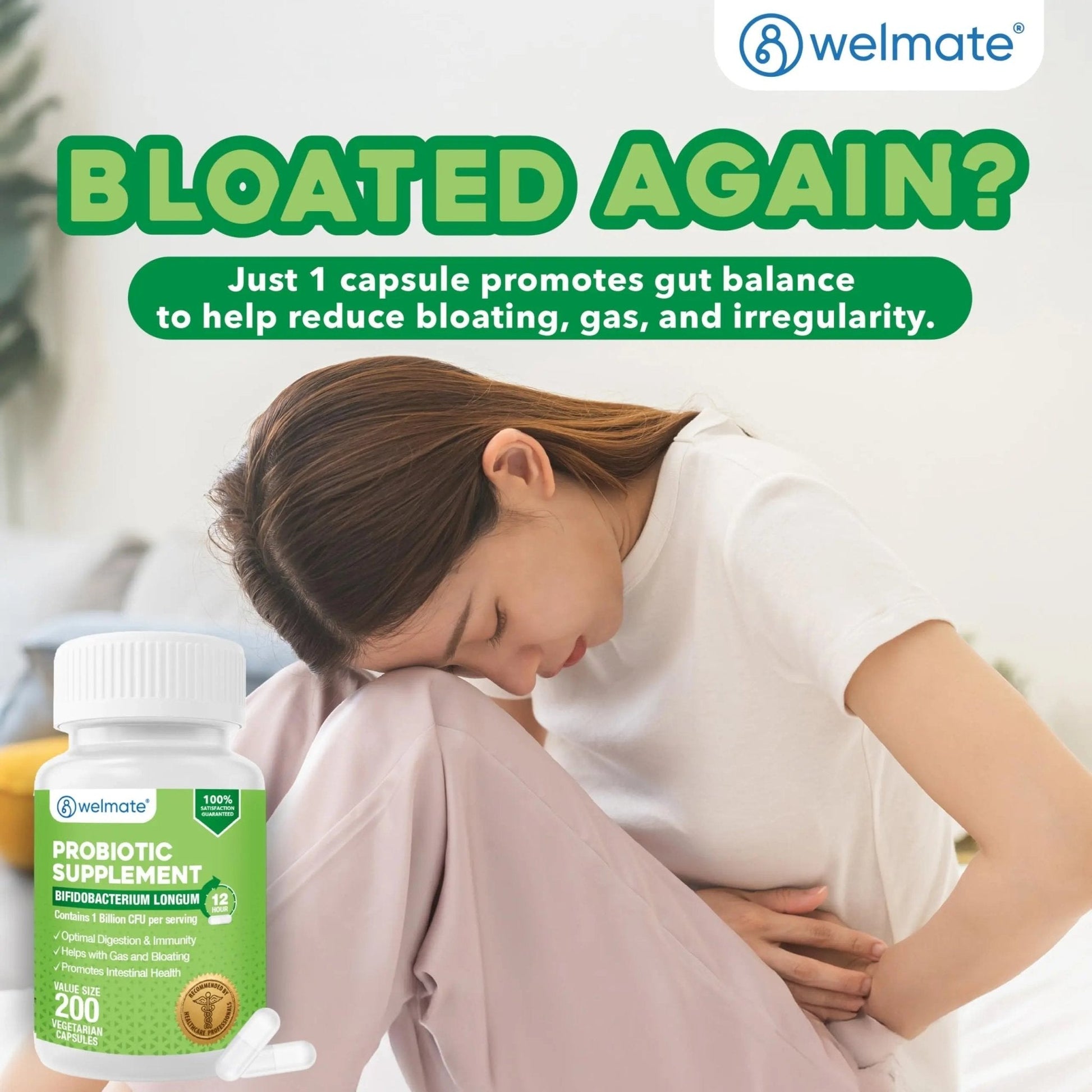 WELMATE Bifidobacterium - Probiotic Supplement - Supports Gut Health - Immune Support - Digestive Enzymes - Gluten Free - Vegan - Men & Womens Probiotic - Value Size - 200 Count - Maple Wellness Supplements