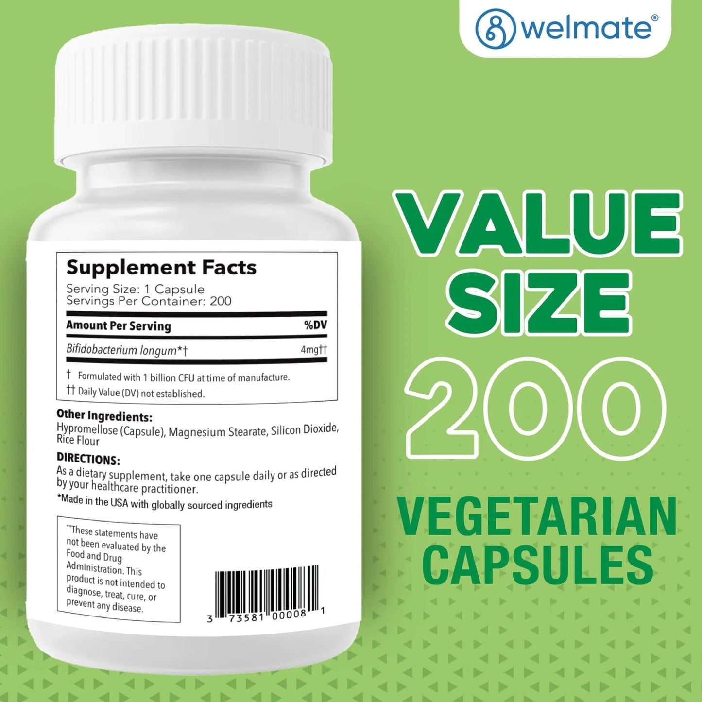 WELMATE Bifidobacterium - Probiotic Supplement - Supports Gut Health - Immune Support - Digestive Enzymes - Gluten Free - Vegan - Men & Womens Probiotic - Value Size - 200 Count - Maple Wellness Supplements