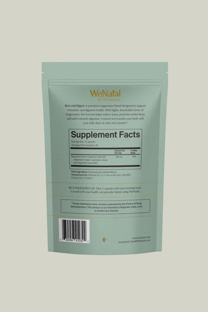 WeNatal Rest + Digest Magnesium Supplement with Glycinate, Malate, Citrate & Gluconate for Relaxation, Digestion, Sleep, Mood & Stress Support – Vegan, Non-GMO, 60 Capsules - Maple Wellness Supplements