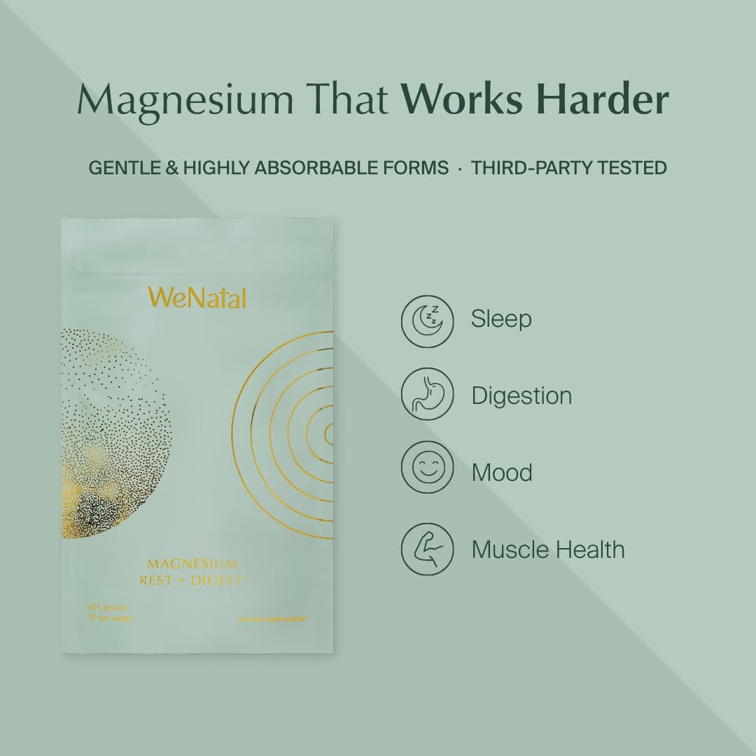 WeNatal Rest + Digest Magnesium Supplement with Glycinate, Malate, Citrate & Gluconate for Relaxation, Digestion, Sleep, Mood & Stress Support – Vegan, Non-GMO, 60 Capsules - Maple Wellness Supplements