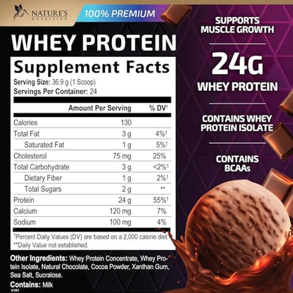 Whey Protein Powder 24g - Chocolate Ice Cream Whey Isolate Protein for Muscle Growth - Maple Wellness Supplements