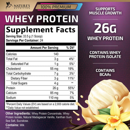 Whey Protein Powder 26g - Vanilla Ice Cream Whey Isolate Protein for Muscle Growth - Maple Wellness Supplements
